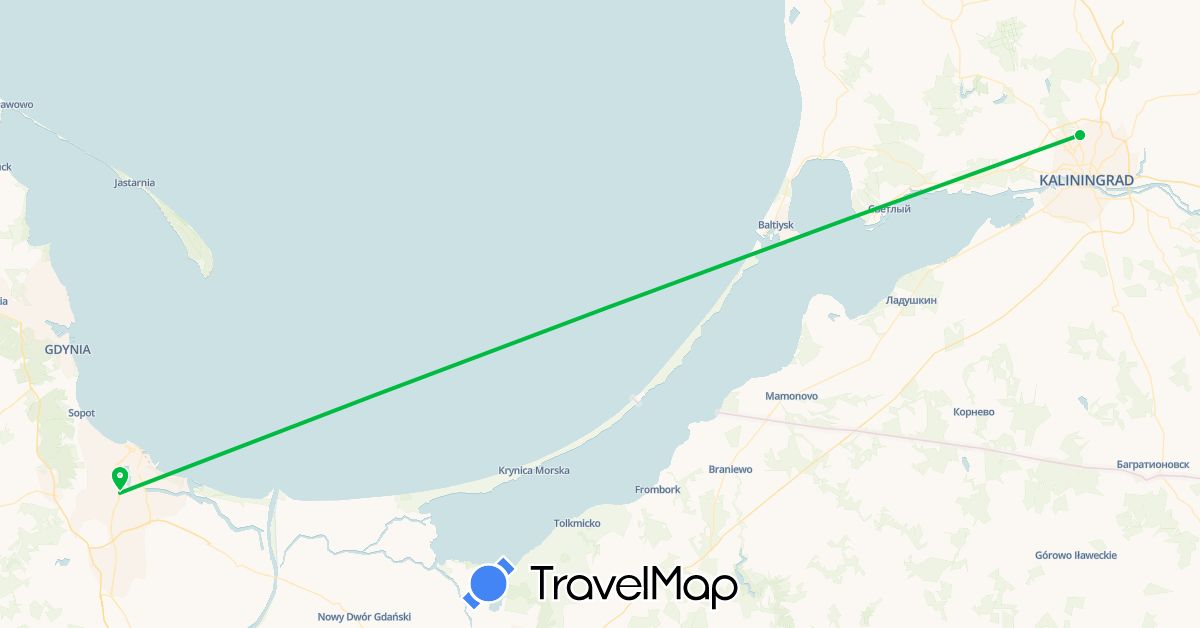 TravelMap itinerary: driving, bus in Poland, Russia (Europe)